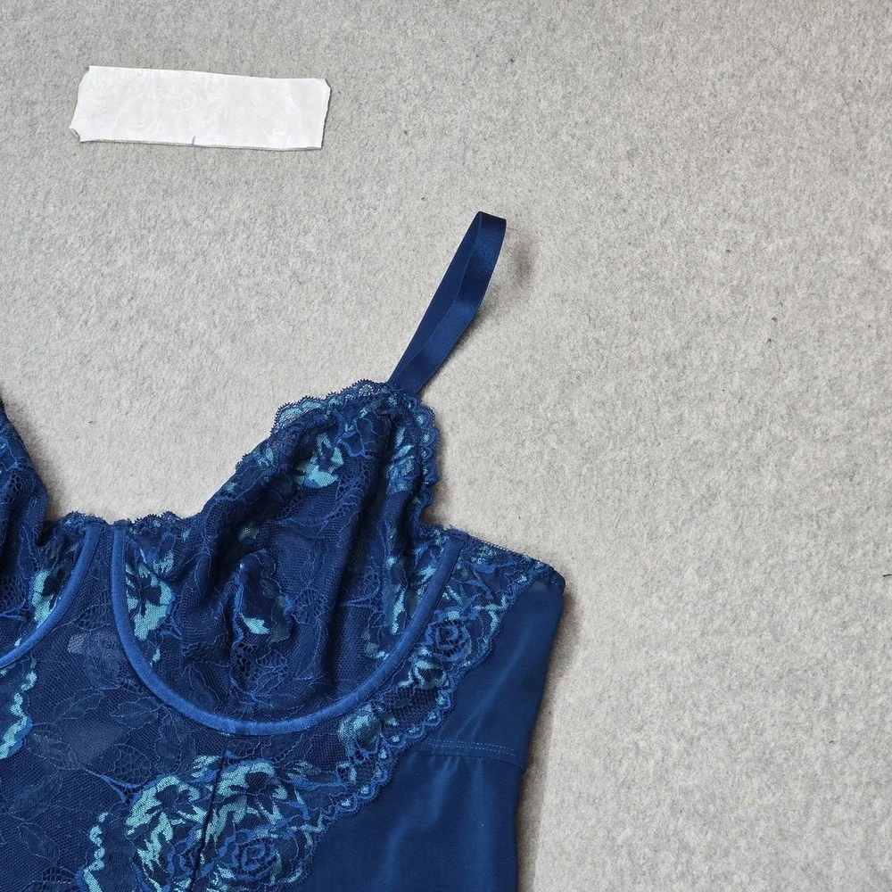 Torrid Curve Women Sleepwear 3X Blue Floral Underwired Lace One Piece